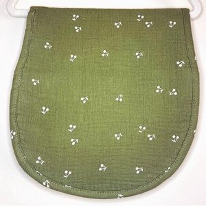 Organic cotton burp cloth. Green with cherry detail